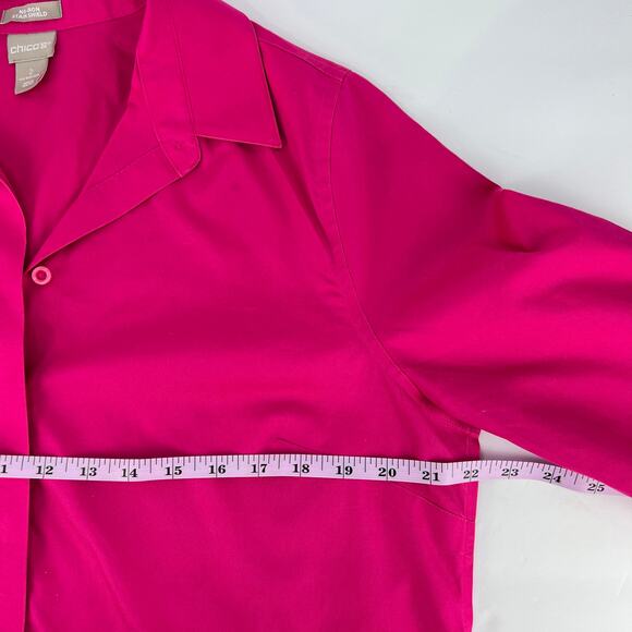 Chicos 2 Large No Iron Cotton Hidden Button Up Raspberry Hot Pink Women’s Blouse - Picture 11 of 12